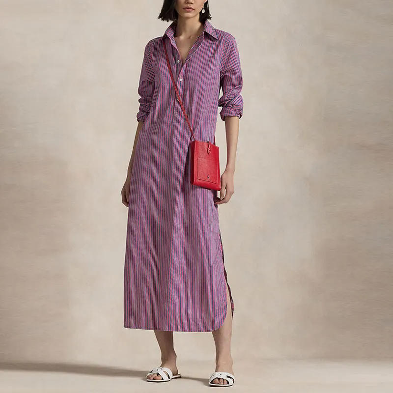 Polo Ralph Lauren SS25 Long-Sleeved Dresses Loose Fit Style Women's Fuchsia-1
