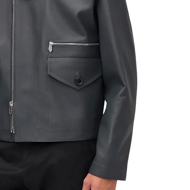 HERMES Leather Jacket Men's Black-4