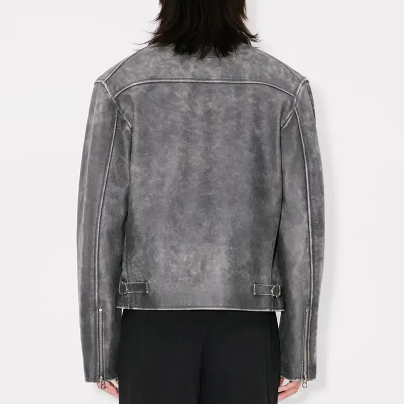 KENZO SS25 Leather Jacket Men's Mist Gray-4