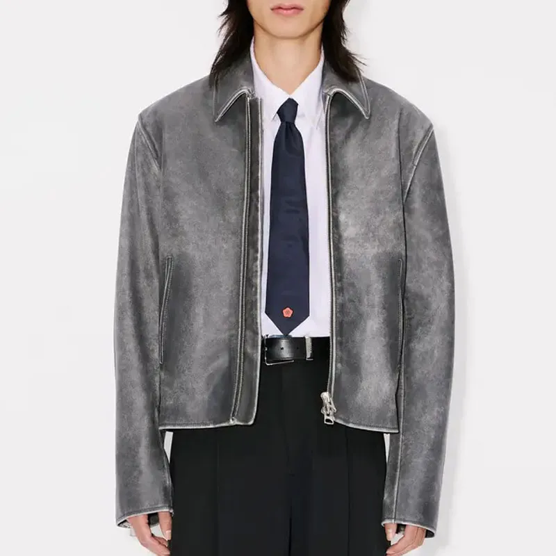 KENZO SS25 Leather Jacket Men's Mist Gray-3
