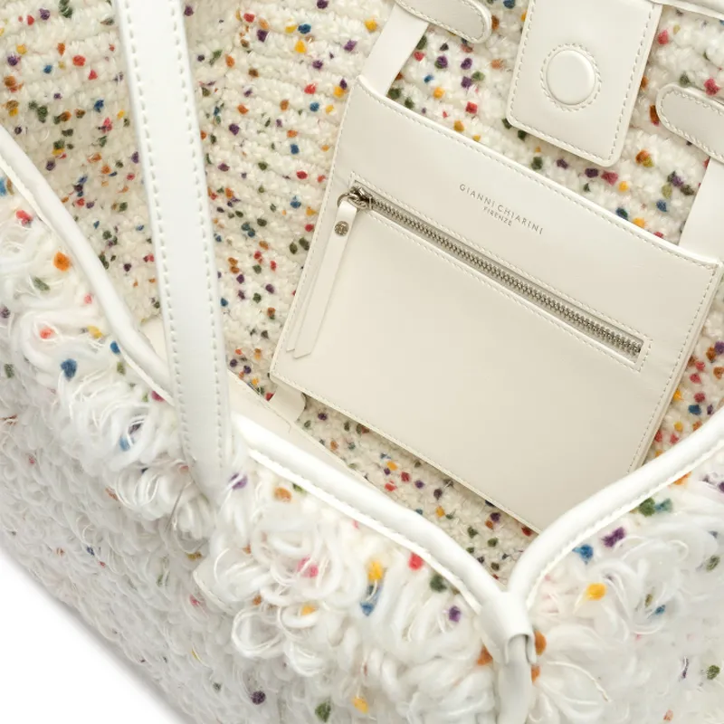 GIANNI CHIARINI Fabric Tote Bag, Shopping Bag, Handbag Women's White-4