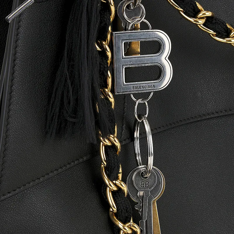 Balenciaga Leather One Shoulder Handbags Large Size Women's Black-6