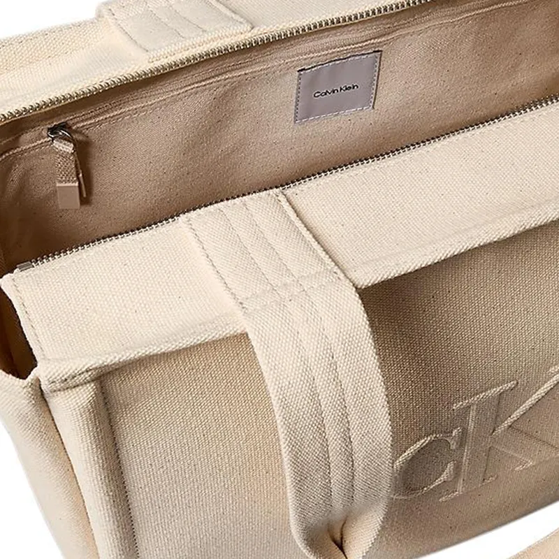 CALVIN KLEIN Cotton Tote Bag Shopping Bag Handbag Women's White-4