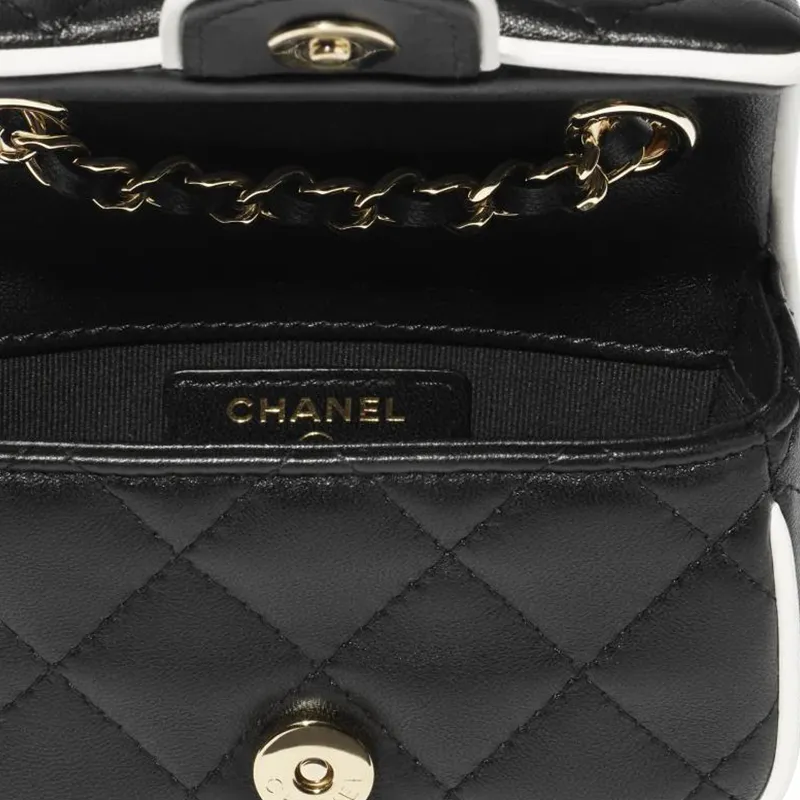 CHANEL Sheepskin Clutch Shoulder Bag Women's Black-3