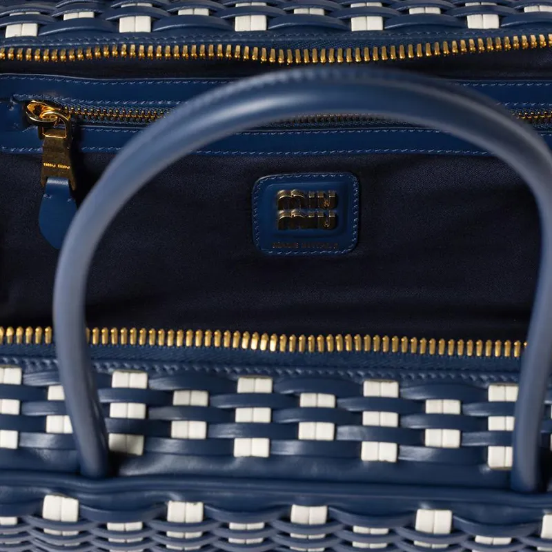 MIU MIU Beau Cow Leather Handbag Unisex Blue-4
