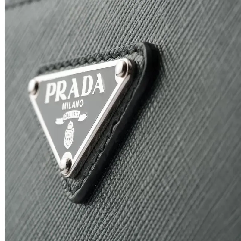 PRADA Saffiano Cow Leather Clutch Unisex Green-4