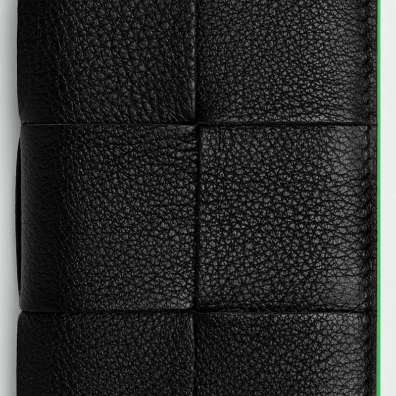 Bottega Veneta CASSETTE Cow Leather Card Holder Men's Black & Parrot Green-3