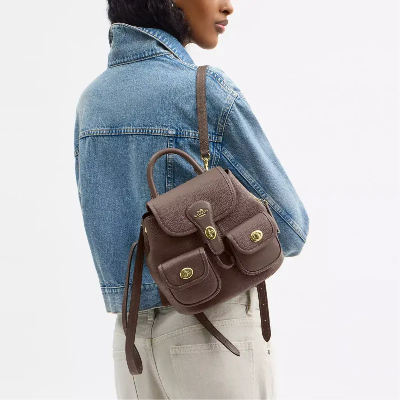 COACH Smooth Leather Backpack Medium Size Women's Dark Stone Color-3