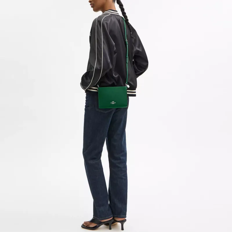 COACH Slim Crossbody Pebble Leather Shoulder Bag Trumpets Women's Green-5