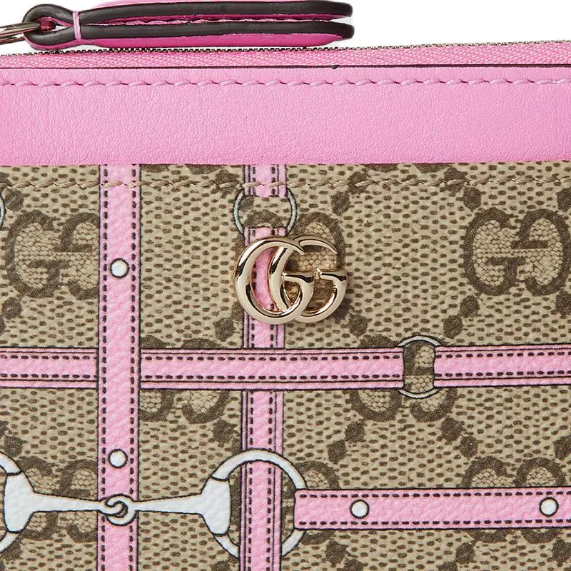 GUCCI GG Monogram Coated Fabric With Leather Key Pouch Card Holder Women's Pink Color Block-5