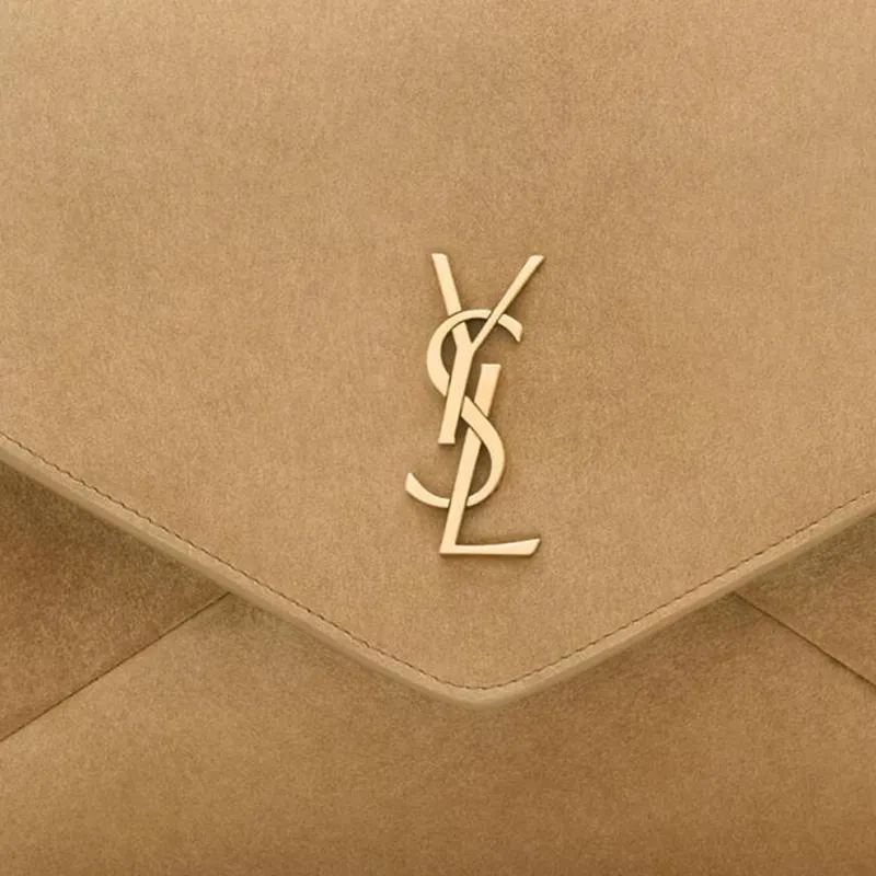 SAINT LAURENT CASSANDRE Suede Envelope Bag, Clutch Tubas Women's Golden Leaf-5