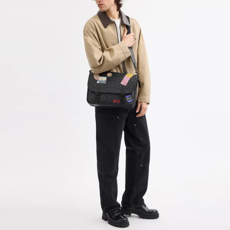 COACH HitchSignature Leather Messenger Bag Crossbody Bag Tubas Men's Carbon Gray-5