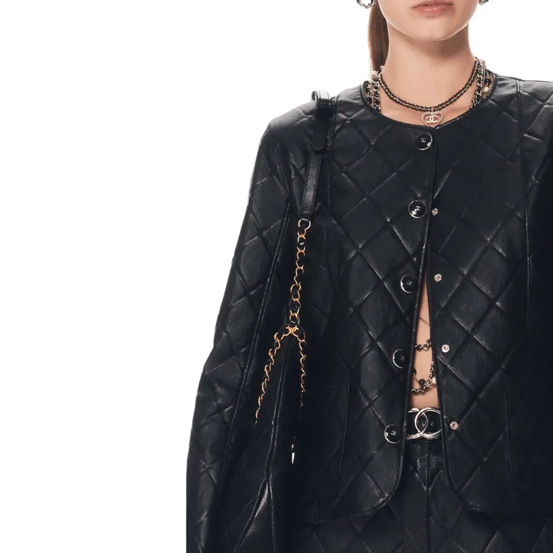 CHANEL 25P Spring Summer Preview Collection Leather Jacket Women's Black-2