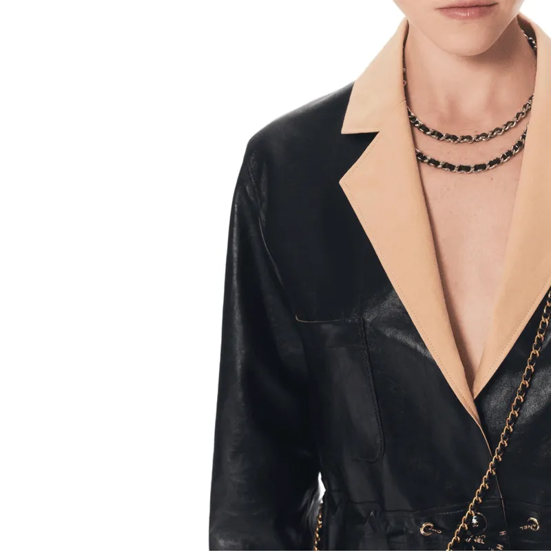 CHANEL Leather Jacket Women's Black-3