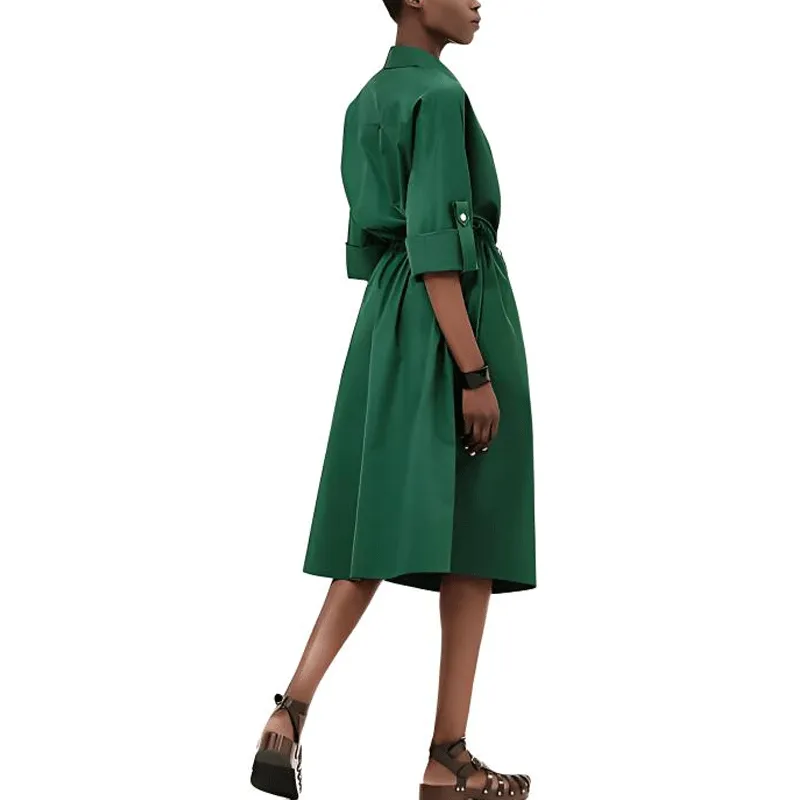HERMES Long Sleeved Dress Women's Dark Green-0