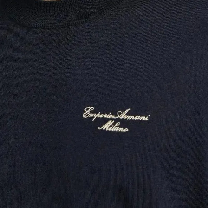 EMPORIO ARMANI Virgin wool Plain knit Jumper With Italic Logo Embroidery-4
