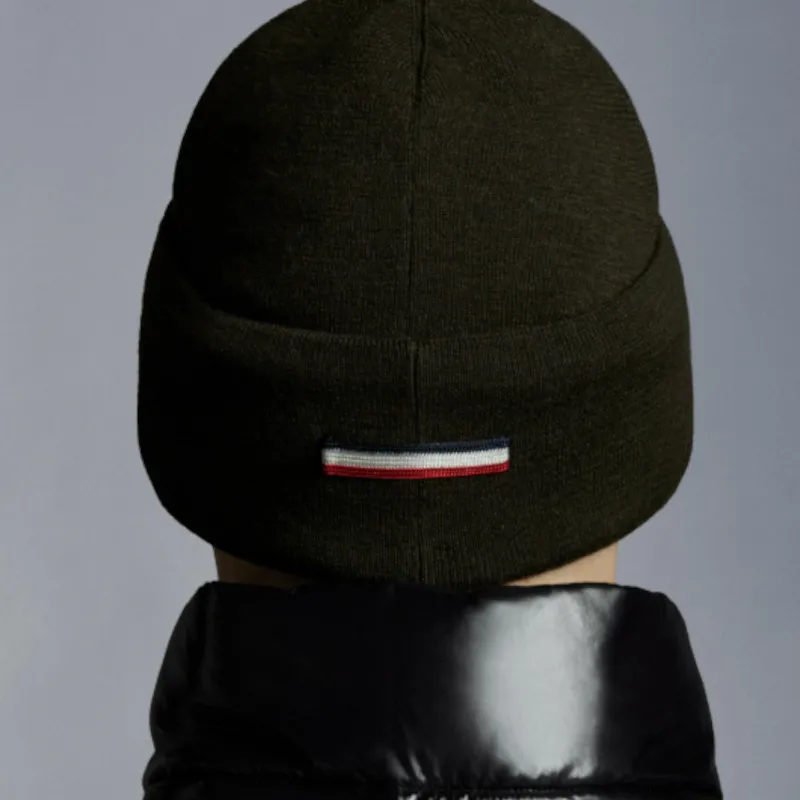 Moncler 100% Pure Wool Beanies Men's Dark Green-3