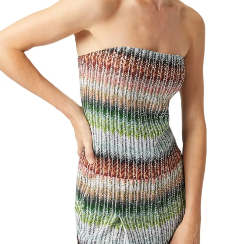 MISSONI Gradient Zigzag Knit Long Bustier Jumpsuit-4