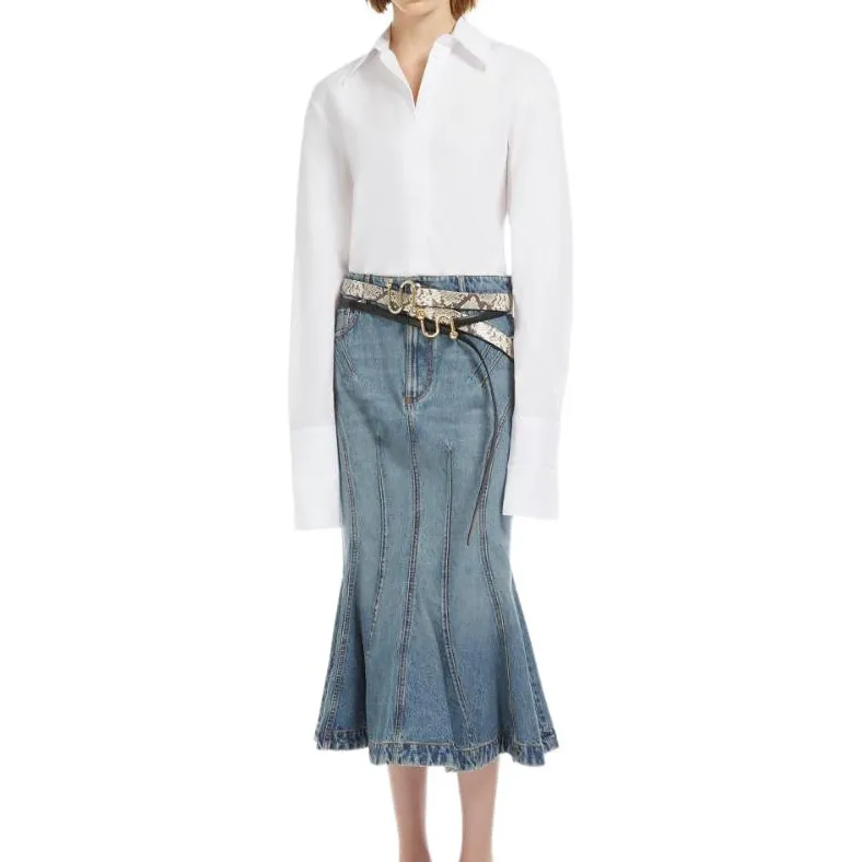 SportMa Denim Long Skirts Women's Sky Blue-1