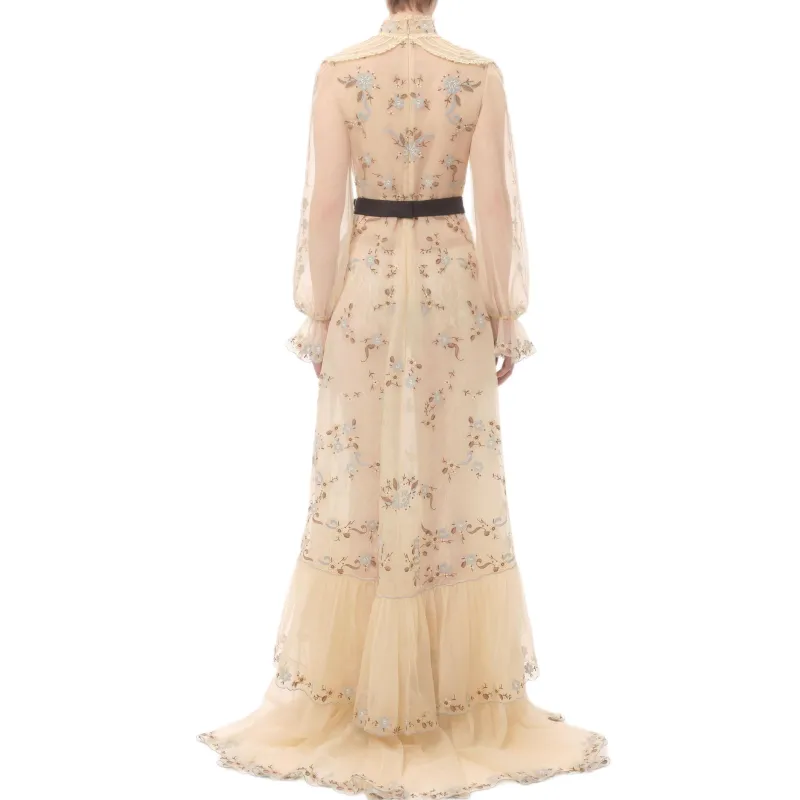 Valentino SS25 Long Sleeved Dresses Women's Apricot-3