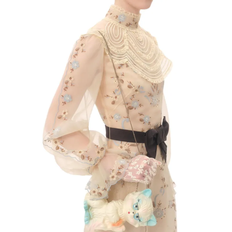 Valentino SS25 Long Sleeved Dresses Women's Apricot-5