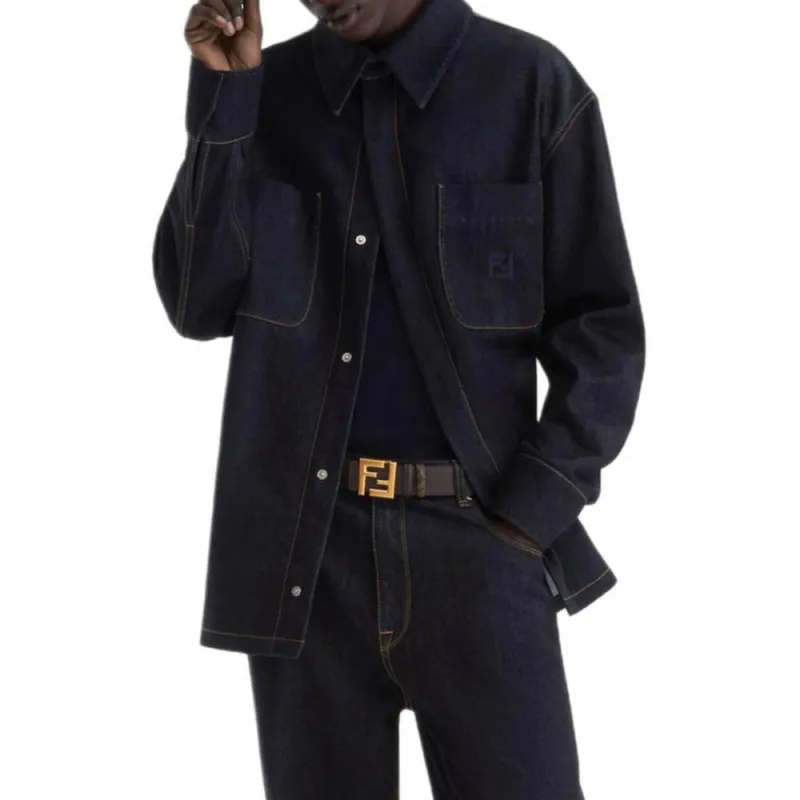 FENDI Logo Embroidered Denim Jacket-3