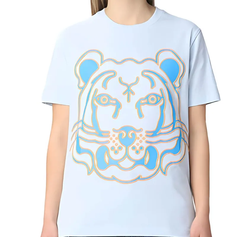 KENZO Neon Tiger Print Pullover Short Sleeved T Shirt Women's White Blue-2