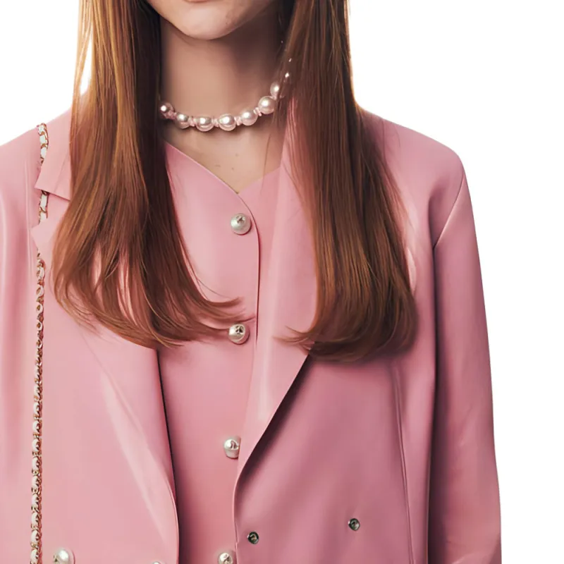 CHANEL 25P Leather Jacket Women's Light Pink Red-3