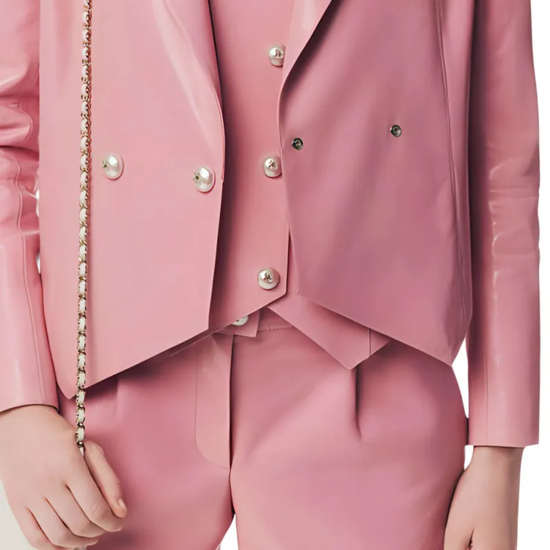 CHANEL 25P Leather Jacket Women's Light Pink Red-4