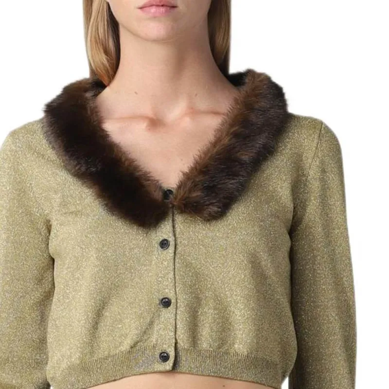 PINKO Faux Fur Detailed Cropped Cardigan-2