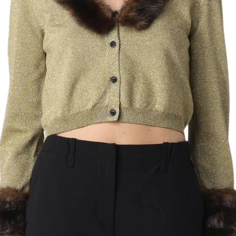 PINKO Faux Fur Detailed Cropped Cardigan-3