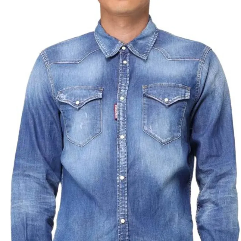 DSQUARED 2 Medium Wash Classic Western Shirt-4