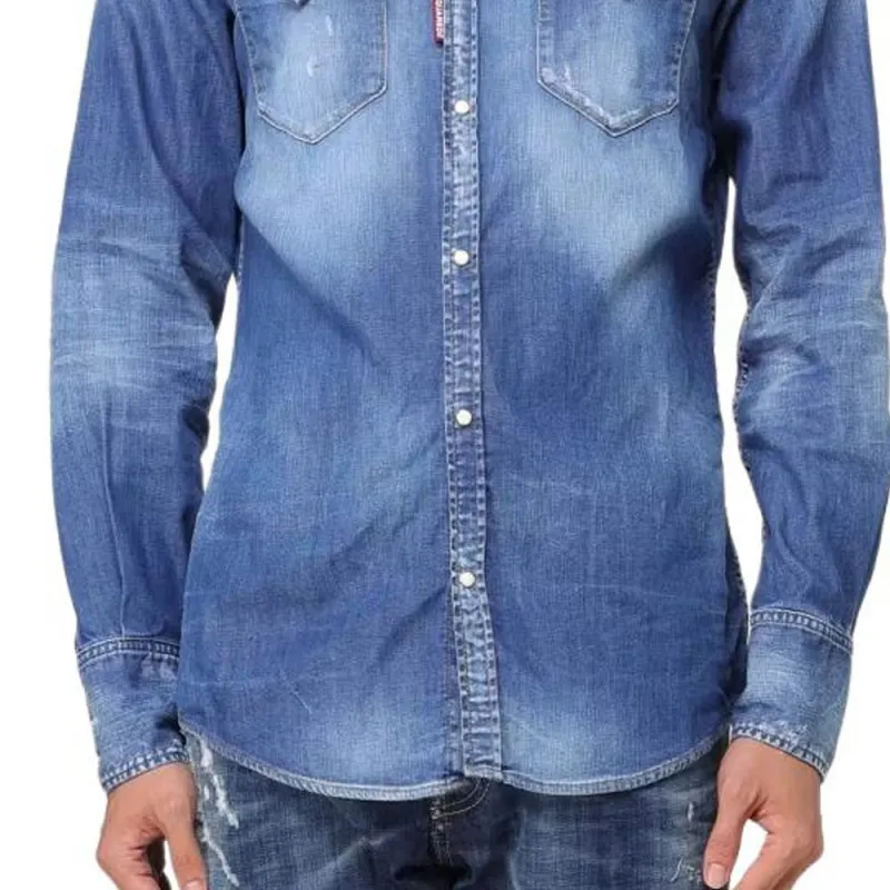 DSQUARED 2 Medium Wash Classic Western Shirt-5