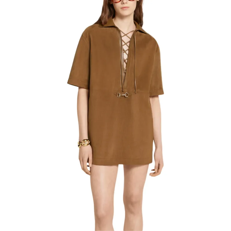 GUCCI FW25 Short Sleeved Dress Women's Light Brown-2