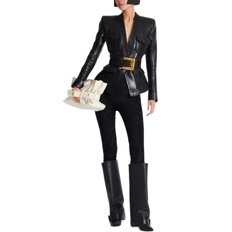 BALMAIN Belted Leather Jacket-2