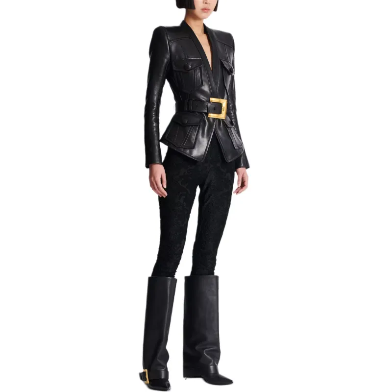 BALMAIN Belted Leather Jacket-5