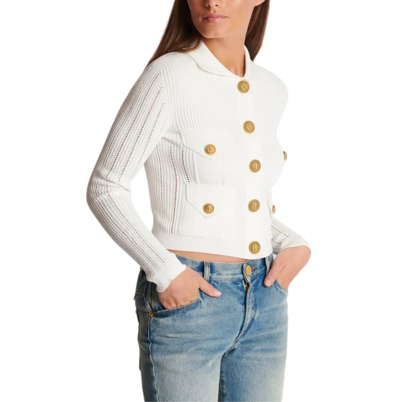 BALMAIN Cropped Ribbed knit Cardigan-4