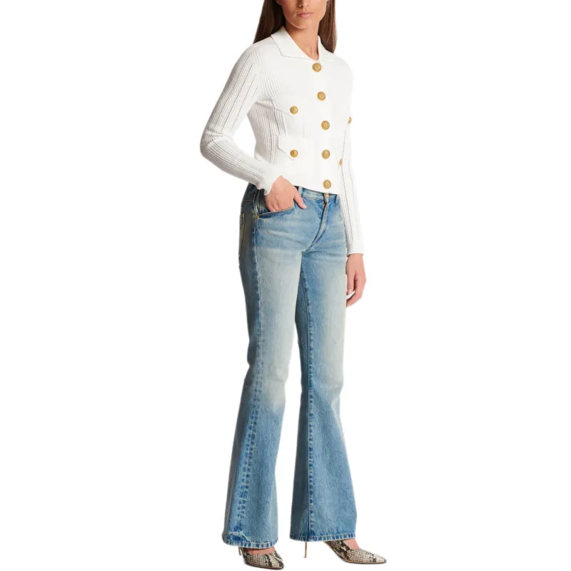 BALMAIN Cropped Ribbed knit Cardigan-5