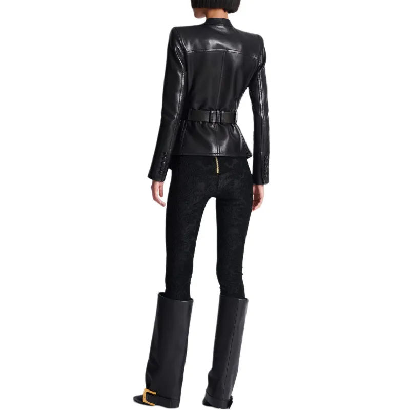 BALMAIN Belted Leather Jacket-3