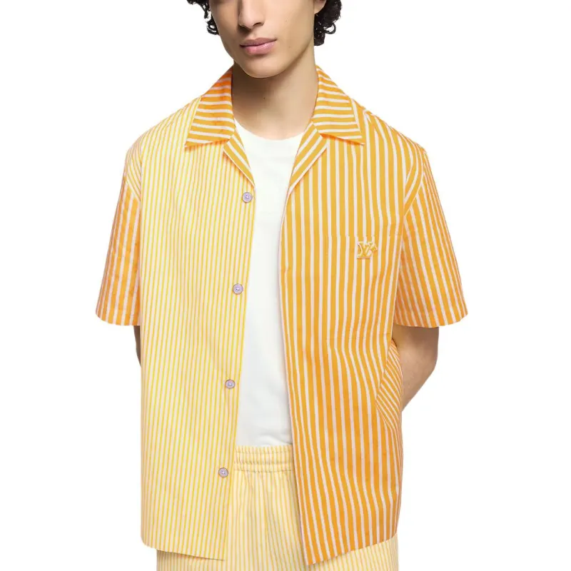 LOUIS VUITTON Monogram Striped Patchwork Short Sleeved Shirt-1