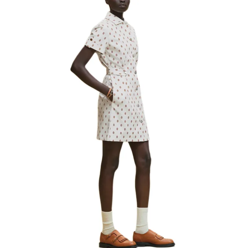 HERMES Short Sleeved Dress Women's White-2