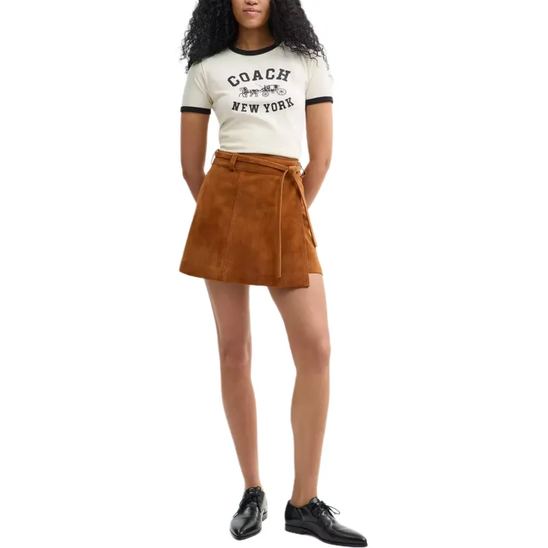 COACH SS25 Leather Short Skirts Women's Warm Brown-1