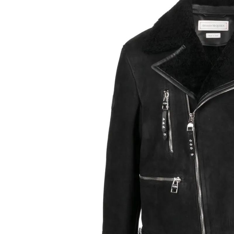 Alexander McQueen Logo-patch Shearling Biker Jacket-4