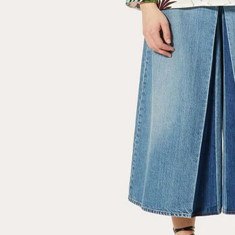 Valentino SS21 Denim Dress Pants Women's Blue-4
