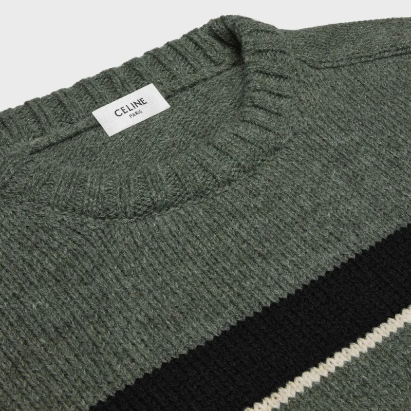 CELINE Striped Triomphe Crew Neck Sweater In Wool-4