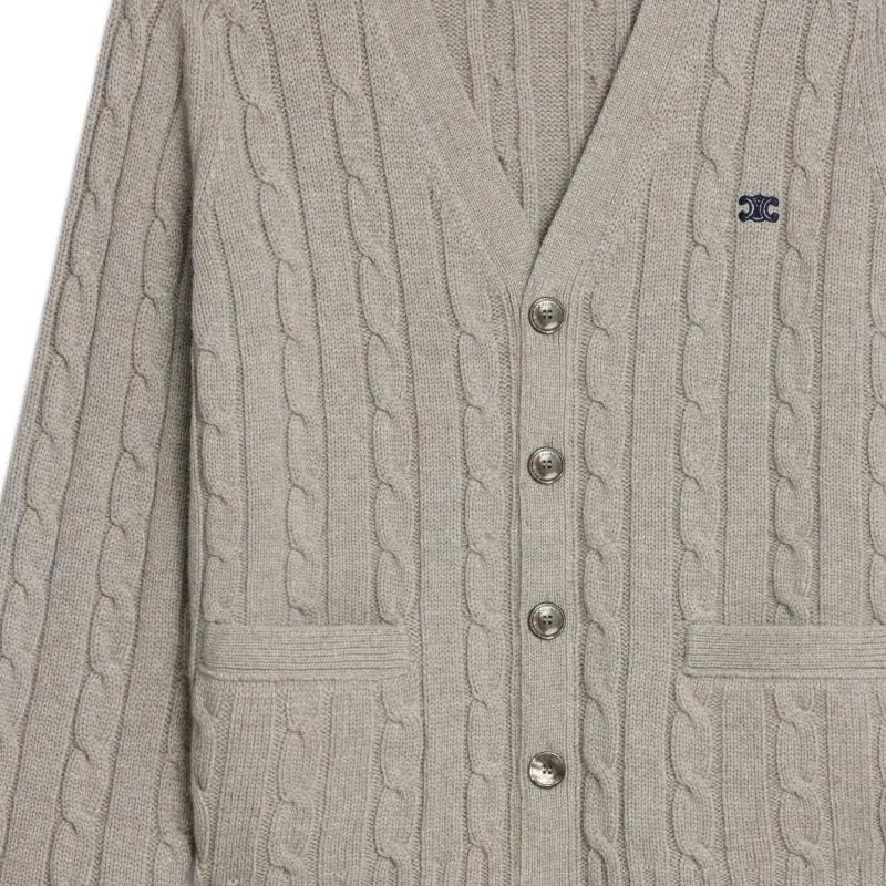 CELINE Triomphe Cardigan In Cable knit Cashmere-4