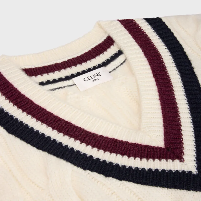 CELINE Triomphe Cashmere V Neck Cable Knit Vest-2