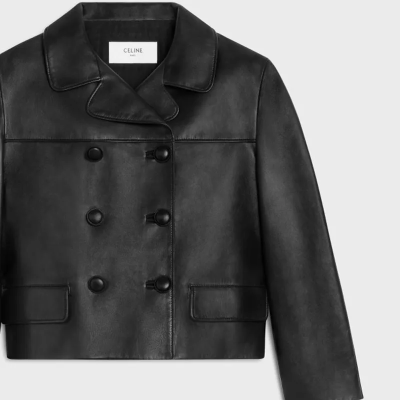 CELINE Leather Jacket Women's Black-4