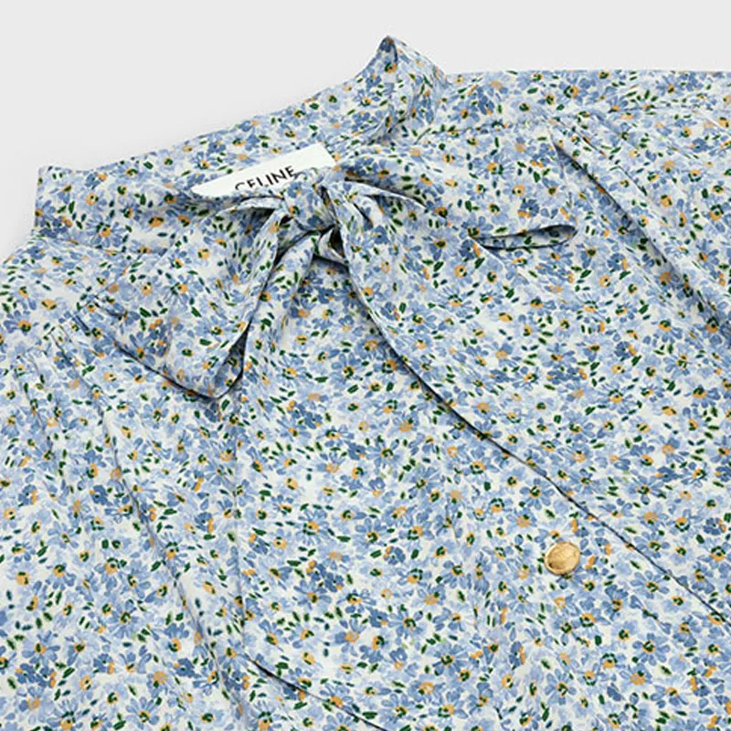 CELINE Short Sleeved Dresses Women's Neon White Blue-2