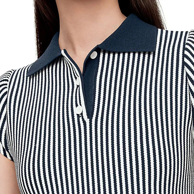 LOEWE Striped Mini Viscose Blend Knit Dress Navy/White-4
